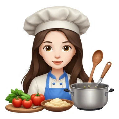 beautiful pale brunette girl with long hair cooking sticker