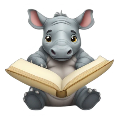 cute rhino reading book sticker