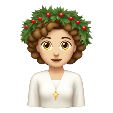 brown haired white women with white gown and advent wreath with white candles on the head sticker
