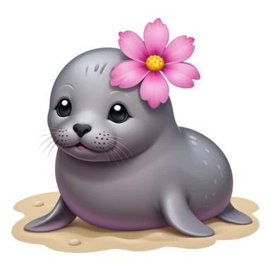 Seal on the beach with the pink flower on the head sticker