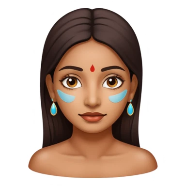 make an emoticon of a woman that has gel-like under eye patches of skincare of transparent color and make the woman slighlty indian sticker