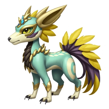 Colorful masked armored leathery scaly furry feral quadrupedal Meloetta-Manectric-Solgaleo-Raikou-Pokémon-Digimon-Fakémon-fusion-hybrid-creature sticker