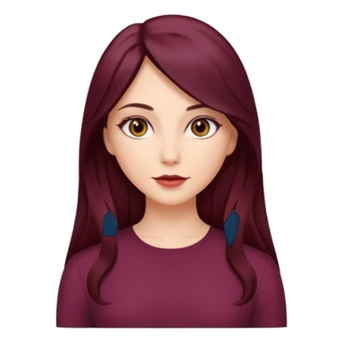 young white woman 
brown almond eyes
Long waist-long hair, center parted
slightly wavy
dark burgundy hair sticker