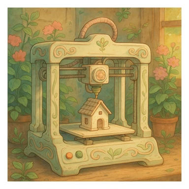 3d printer, ghibli style sticker