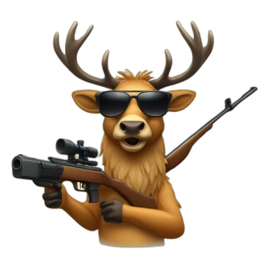 Elk wearing sunglasses holding a rifle sticker