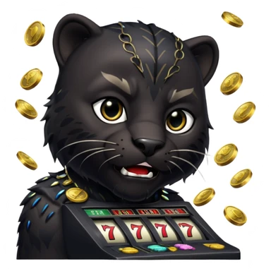 disheveled Black Panther losing money at a slot machine, panicked face, coins flying sticker
