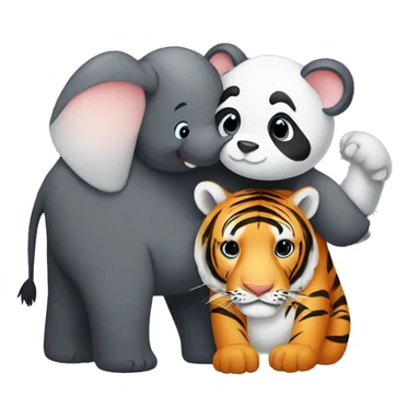 A panda an elephant and a tiger hugging sticker