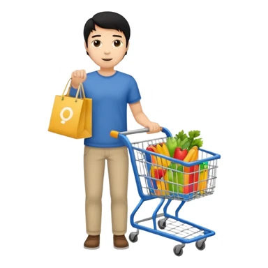 man-with-a-shopping-cart-full-body black hair sticker