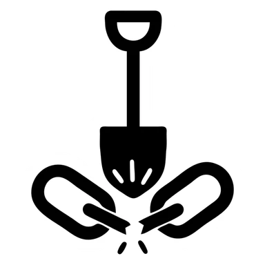 a shovel breaking a chain, minimal flat icon style sticker