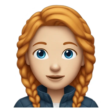 Straight ginger hair and blue eyes woman with a Canadian jacket sticker