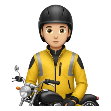 Biker in black helmet wearing yellow jacket sticker