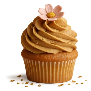 Change the icing to peanut butter with a light brown, creamy texture, keep the realistic cupcake and accessories, photorealistic style, transparent background. sticker