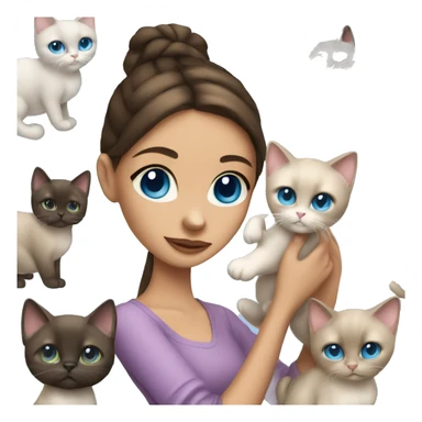 brunette girl blue eyes holding siamese cat sticker