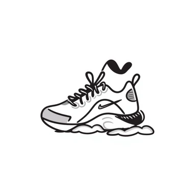 Modern athletic running shoes/trainers with details in pastel colors (dd9fb0, ffc6d3, a3bfc9, c4bee2, f1b091), hand-drawn doodle style sticker