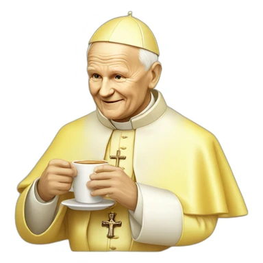 pope John Paul II yellow hue drinking cofee sticker