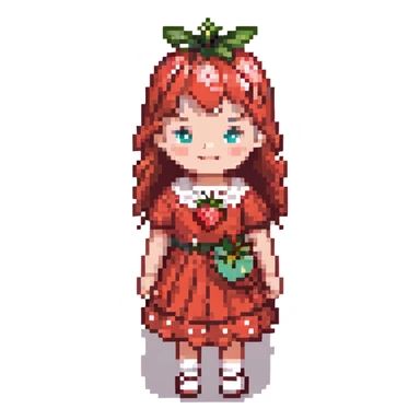 Little girl in red dress with white polka dots and strawberry on the right side of her head sticker