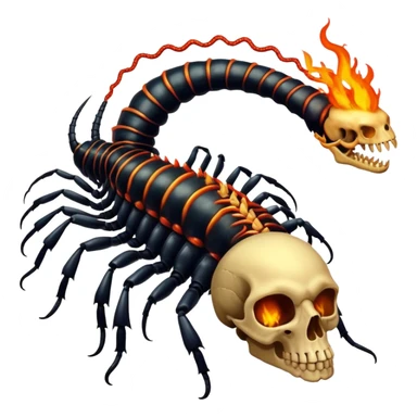 Infernal Centipede Tyrant – A towering centipede king with flaming exoskeleton armor, venomous fangs, and a human skull embedded in its chest sticker