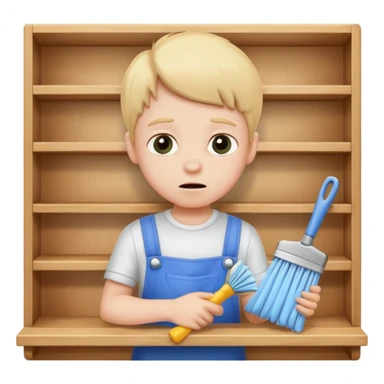 kid anxious cleaning a shelf sticker