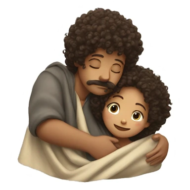 Boy with a moustache hugs a girl with curly hair , under a blanket sticker