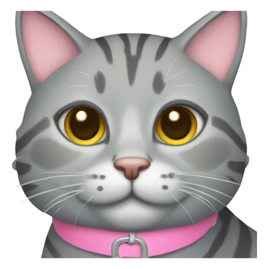 Grey tabby Cat with pink collar sticker