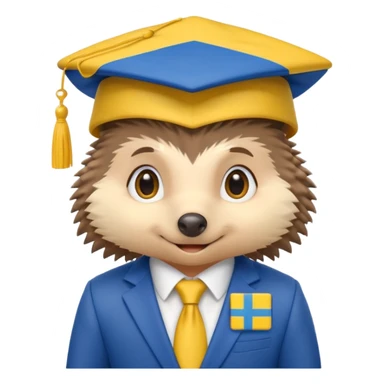 A hedgehog student in a suit in the color of the Ukrainian flag in a square academic cap sticker