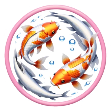  Two realistic light pink and white the other gold and white koi fish swimming in circle ying yang sticker