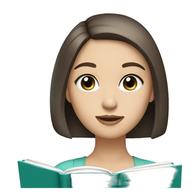 Brunette Girl with a straight bob and pale skin tone and teal eyes reading a book  sticker