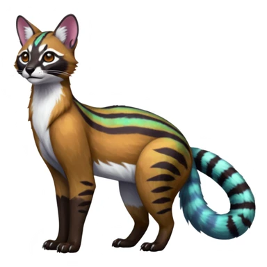 Colorful dark tropical white iridescent glorious divine exotic cute cool beautiful shiny beautiful floral fantasy-caracal-civet-genet-sergal-vernid-Cacomistle-oncilla-animal-Fakémon-hybrid-fursona (full body) sticker