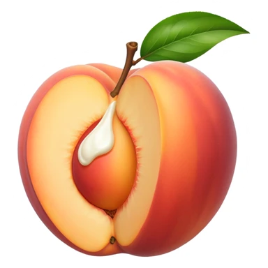 Peach with an opening with milk coming out of opening sticker