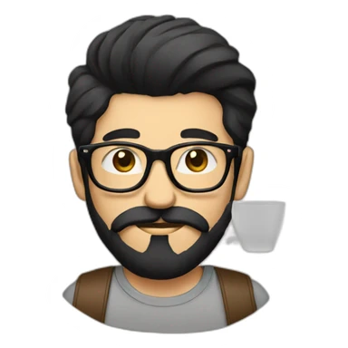 Hipster with black hair, beard and glasses drinking cappuccino   sticker