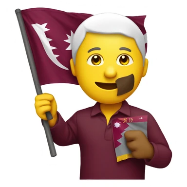yellow emoji holding qatar flag in his hand sticker