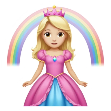 Blond girl with a big pink princess dress and a rainbow above her sticker