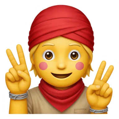 Regular yellow Emoji face holding 3 fingers and red bandana sticker
