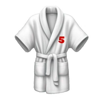 white bath robe with a large number 5 in red on it sticker