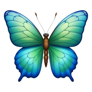 A butterfly with blue edges, green wings, and a brown body  sticker