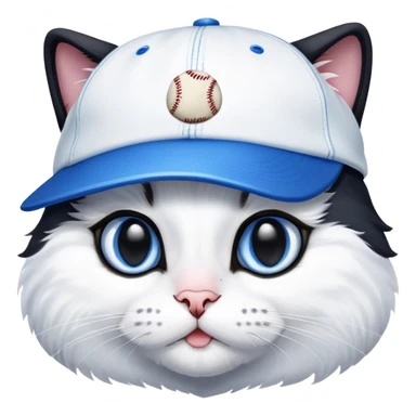 Black and white cat with blue baseball hat on sticker