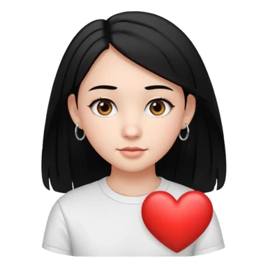 create an i phone emoji of a young 8th grade school girl, with fair skin, heart shape face, has medium length straight black hair and with hoops earrings. sticker
