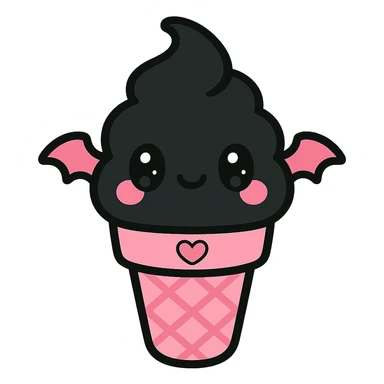 gothic ice cream, black and pink colors, kawaii style sticker