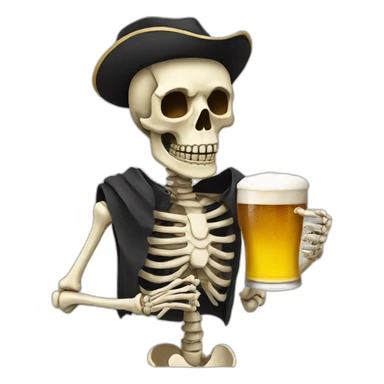 skeleton with a bier sticker