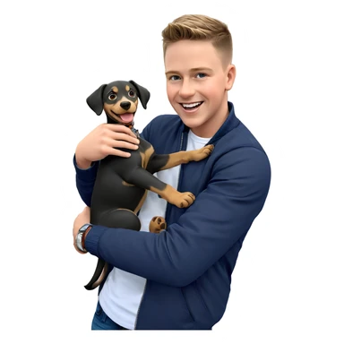 smiling boy with dog outdoors sticker