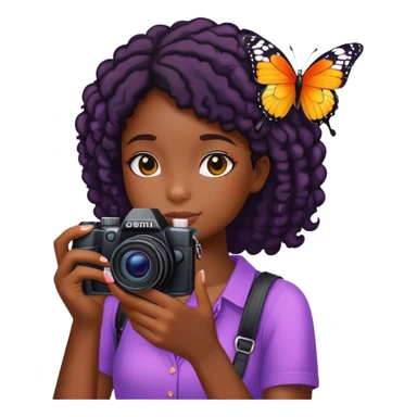 A BLACK girl with a camera taking a photoemoji WITH BUTTERFLY FLYING sticker