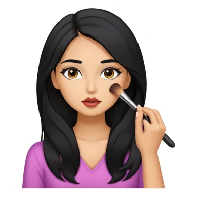Girly girl long black hair, putting on makeup sticker