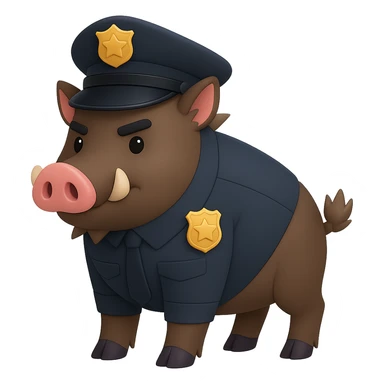 Make the wild pig appear as a police officer, keeping the 3D emoji style, with no background. sticker
