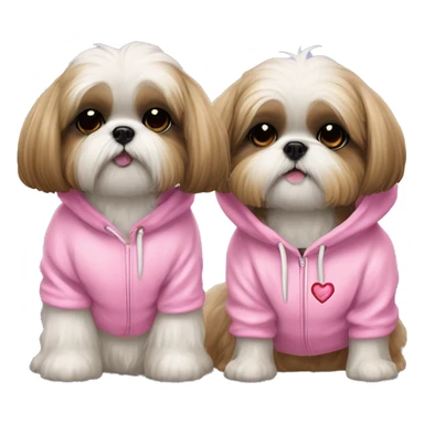 one very cute shih tzu girl and one girl maltaise dog wearing a pink hoodie with hearts sticker