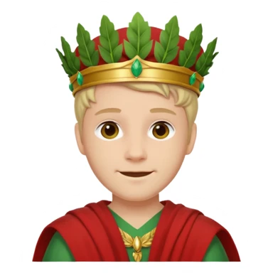 Jules César with green laurel crown, red toga, subtle smile sticker