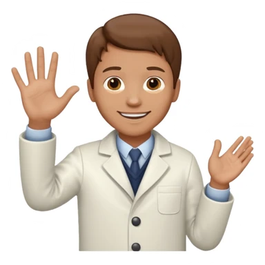 Radiografía de mano sostenida por un hombre con bata blanca  piel clara cabello café saludando sticker