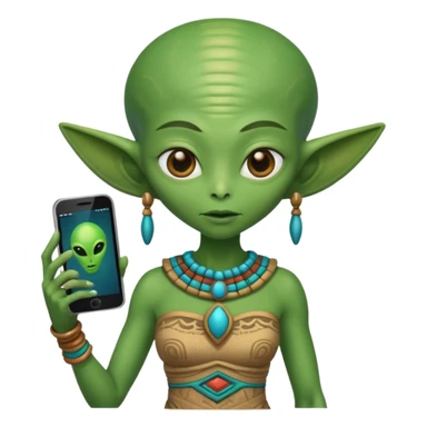 alien with mayan custome dress and smartphone sticker