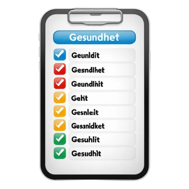 Checklist with the work "Gesundheit" on the top sticker