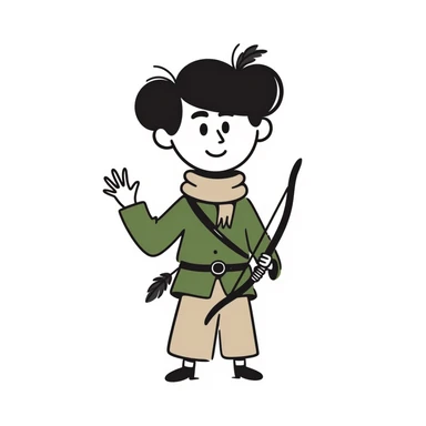 detailed hand drawn doodle of Robin Hood with classic medieval outfit and bow sticker