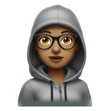 a girl with big eyes and black glasses with a Oakley hat in a grey hoodie  sticker